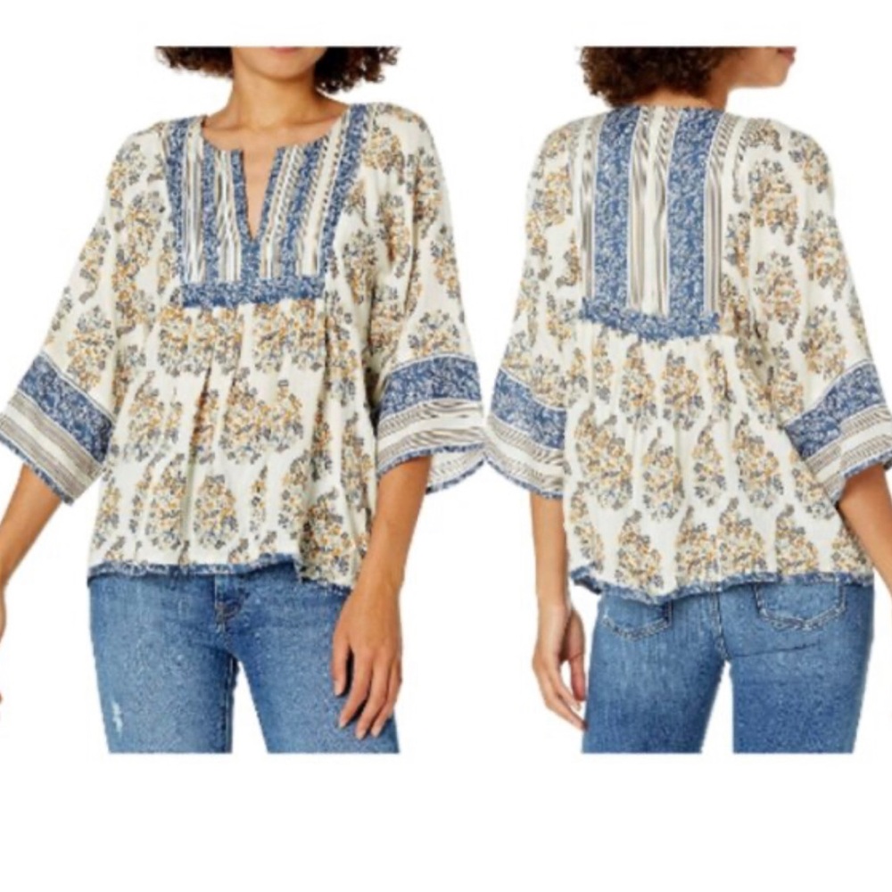 Floral Bohemian Blouse - Blue and Cream
